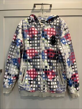 Nomis Vintage Multicolor Grid-Print Snowboard Hoodie Zip Jacket